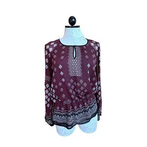 Adrianna Papell Maroon‎ Red Floral Pattern Long Sleeve Lined Blouse Size S